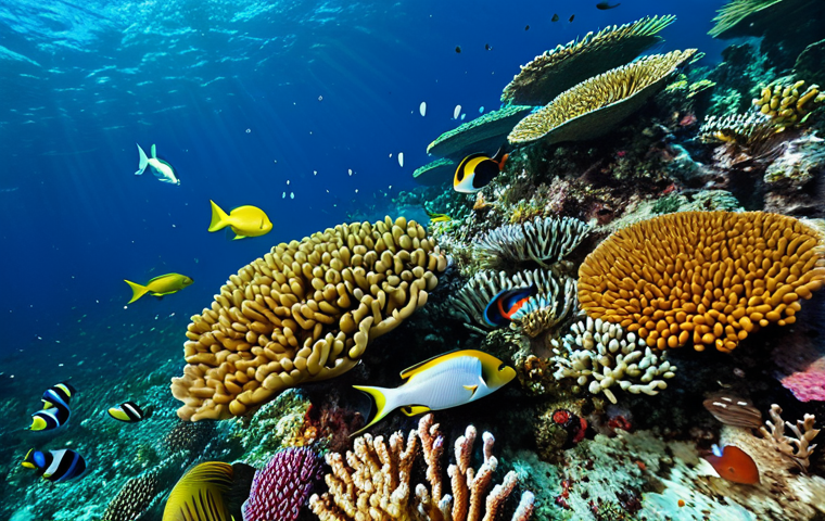 **

A diverse group of colorful fish swimming around vibrant, healthy coral in a Malaysian coral reef. Some fish are eating algae, showcasing a change in diet. The scene emphasizes the resilience of marine life. Fully clothed, appropriate content, safe for work, professional, family-friendly, perfect anatomy, natural proportions, high quality underwater photography.

**